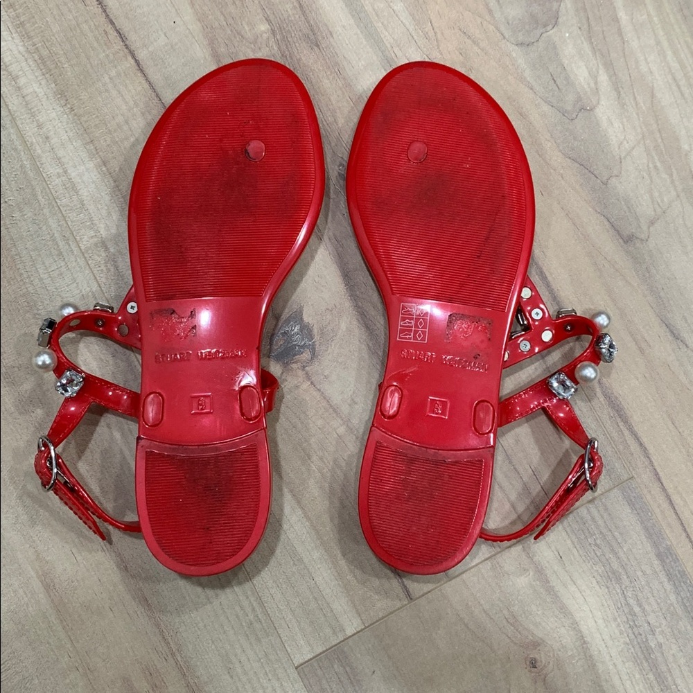 Stuart Weitzman Vibrant Red Jewel Sandals - Picture 3 of 5